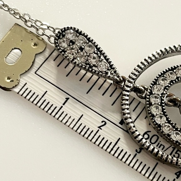 Rhinestone Layered Silver Tone Stacking Hearts Pendant Necklace - Picture 10 of 16